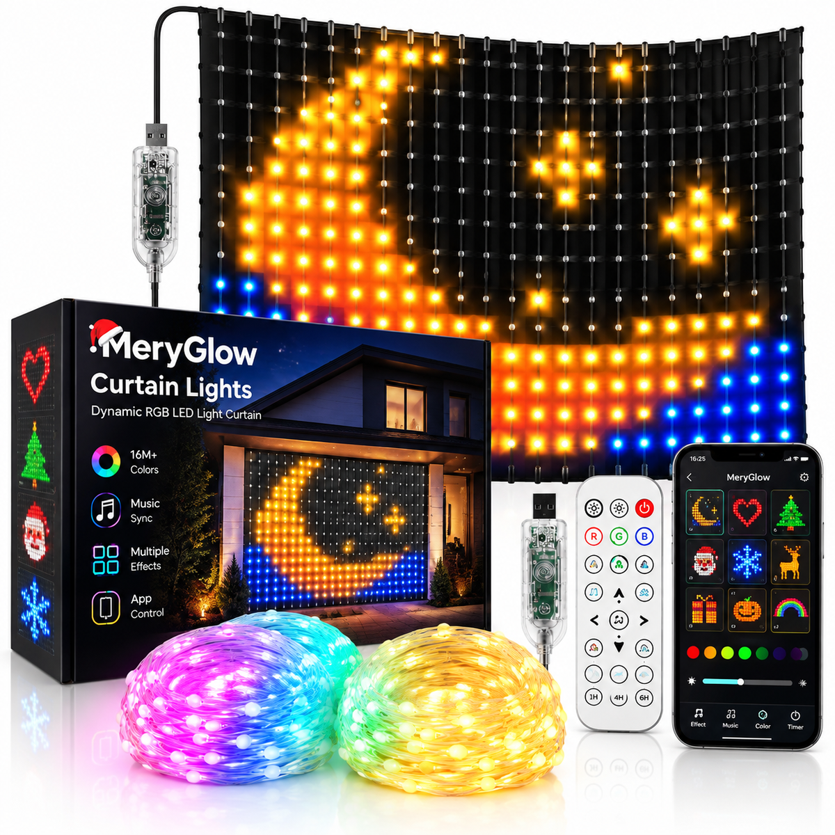 LumaGlow™ | Kurtyna świateczna RGB LED z Aplikacją